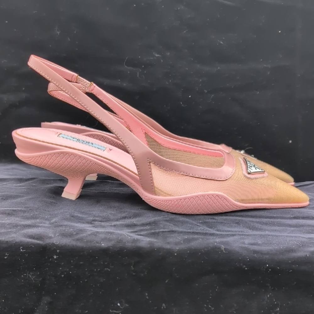 Prada Pink and Tan Slingback Heels - Picture 6 of 8